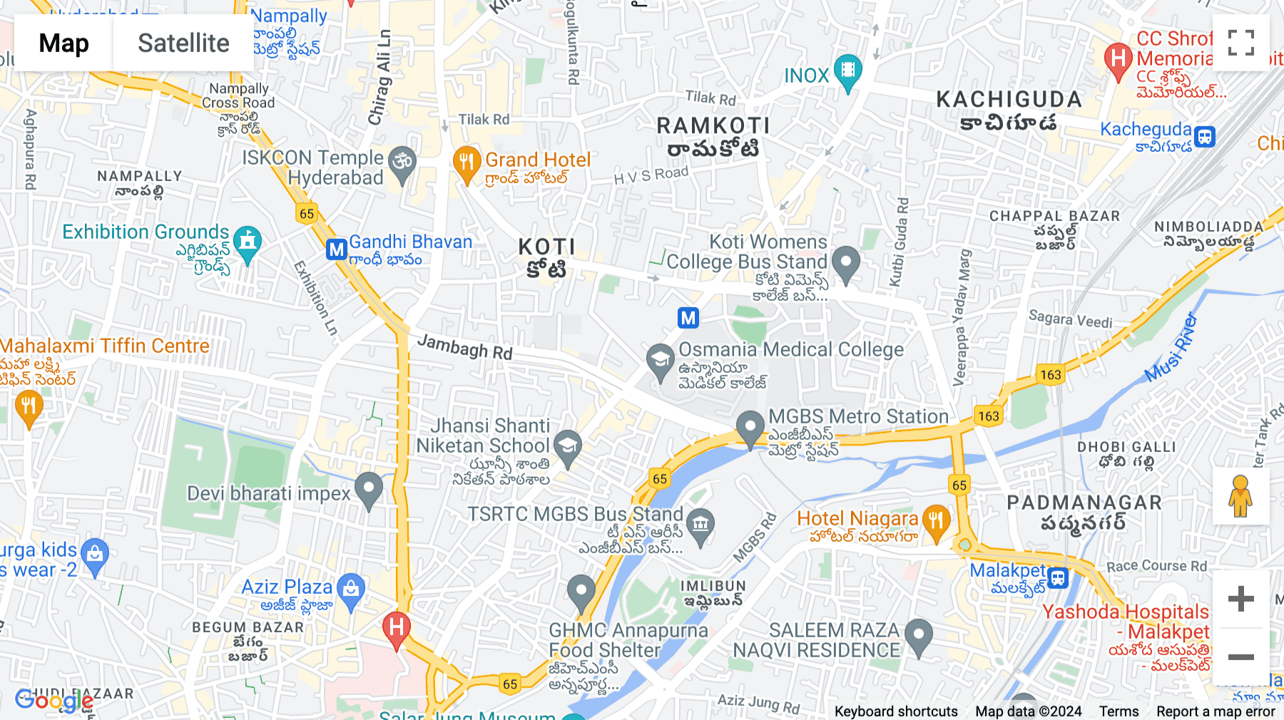 Click for interative map of Pushpanjali Complex, Koti, Hyderabad