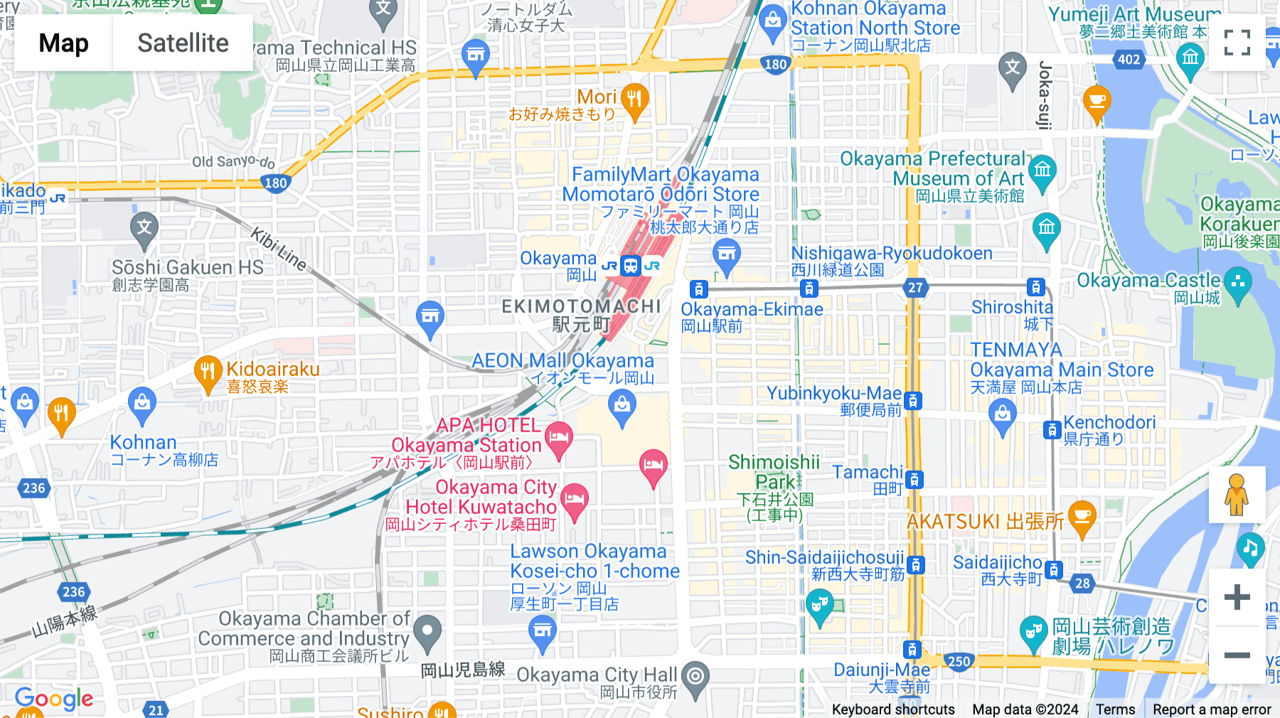 Click for interative map of Okayama Across Cube Building, 2F･3F 1-1-17, Shimoishii, Kita-Ku, Okayama-Shi, Okayama