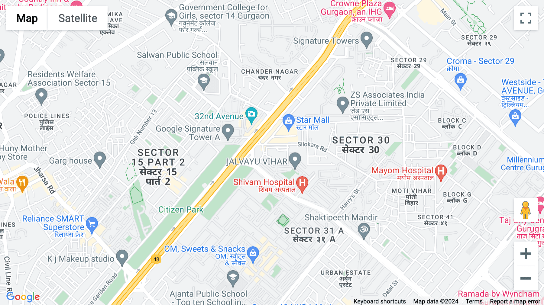 Click for interative map of Park Centra Sector 30, Block A, National Highway 8, Gurugram, Haryana, Gurugram