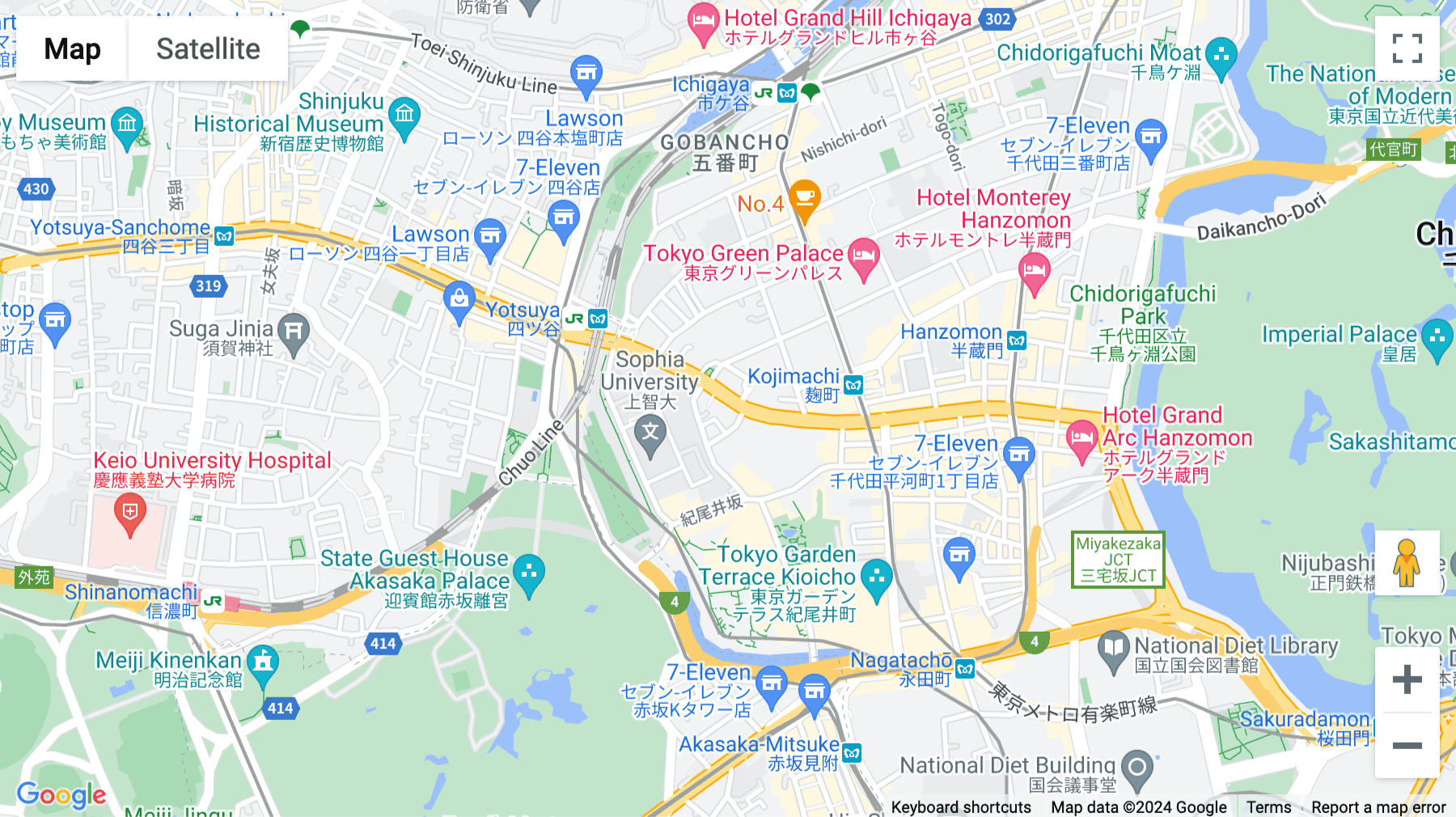 Click for interative map of Nippon TV Yotsuya Building, 5-3-23 Kojimachi, Chiyoda-ku, Tokyo