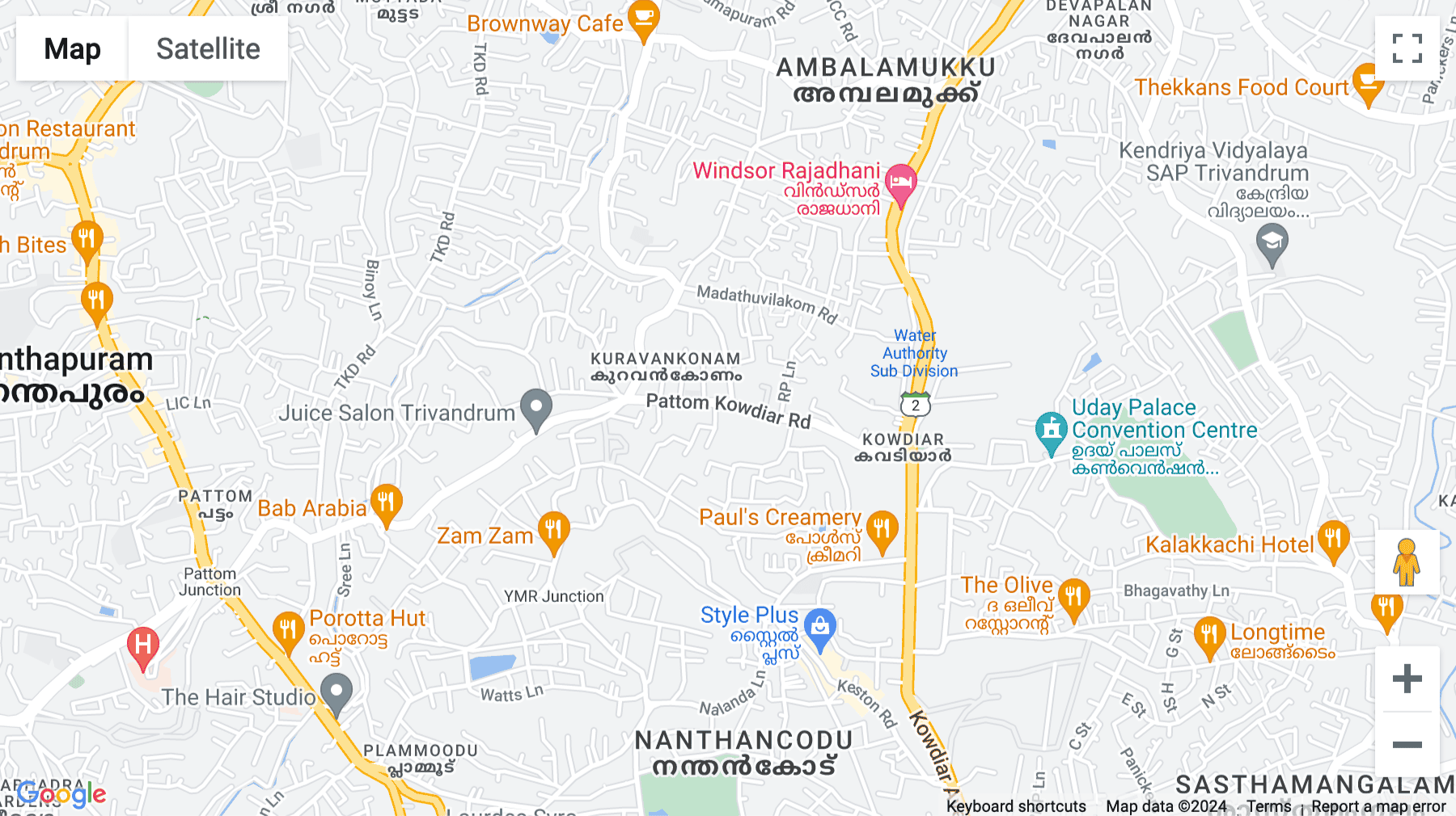 Click for interative map of Aspinwall House, Kuravankonam Road, Kowdiar, Trivandrum