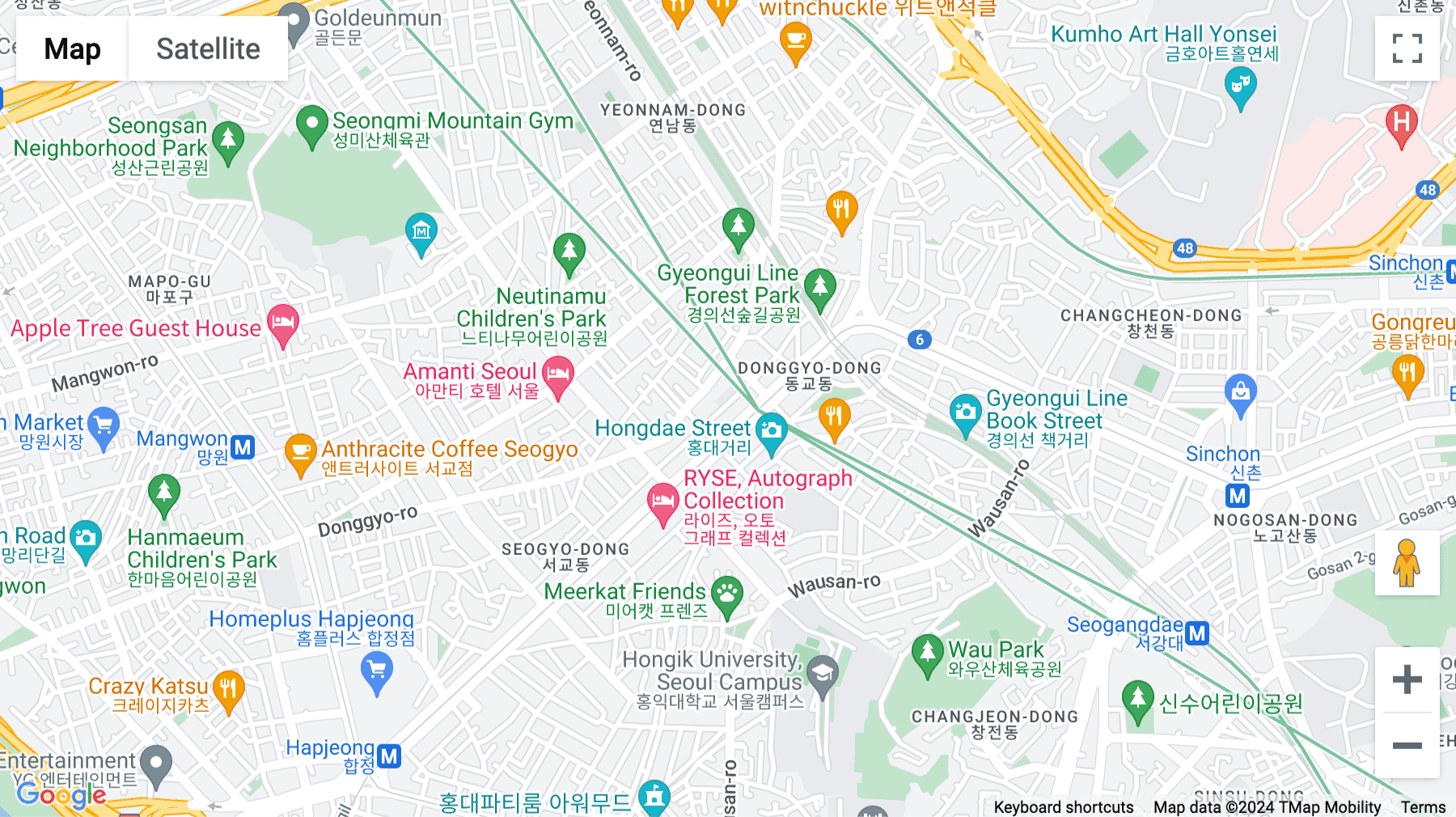 Click for interative map of Hongdae 1st store, 161 Yanghwa-ro, Seoul