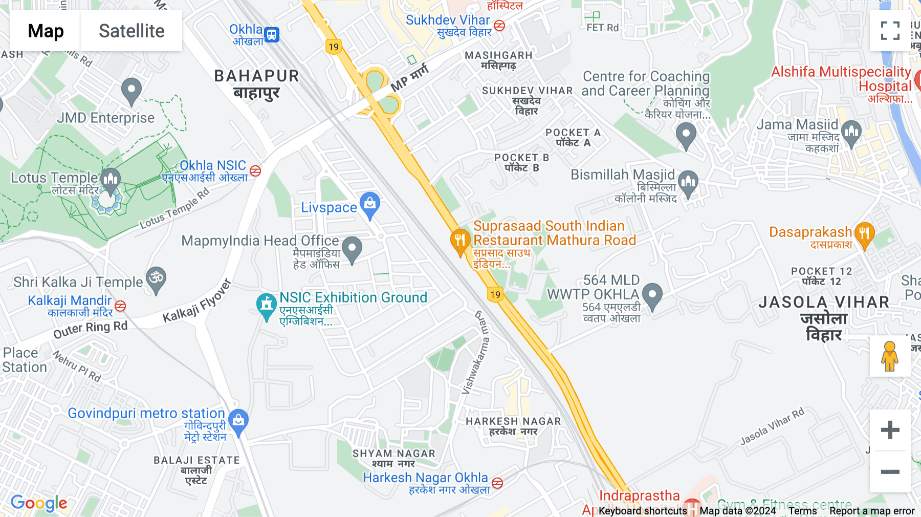 Click for interative map of 101, Mathura Road, NH-19, CRRI, Ishwar Nagar, Okhla, Delhi