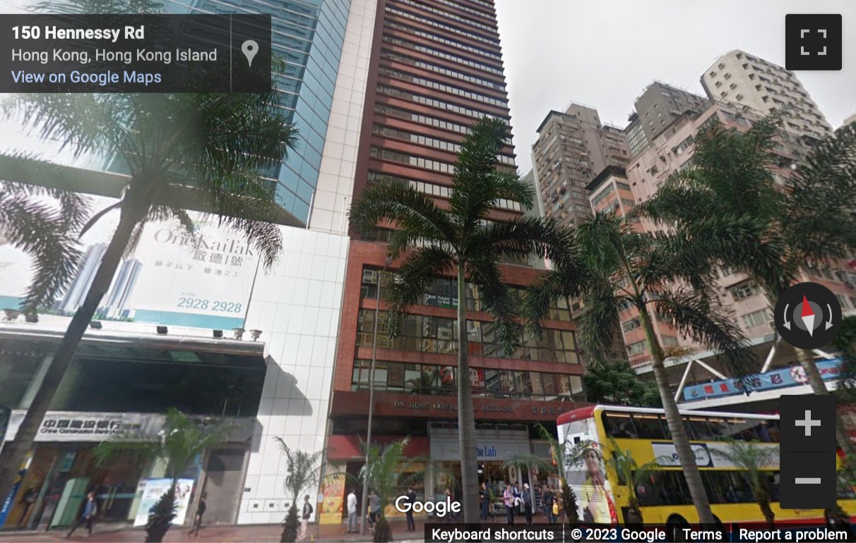 Street View image of On Hong Commercial Building, 145 Hennessy Road, Wanchai, Hong Kong