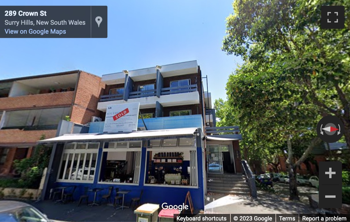 Street View image of 285a Crown Street, Surry Hills, Sydney, New South Wales